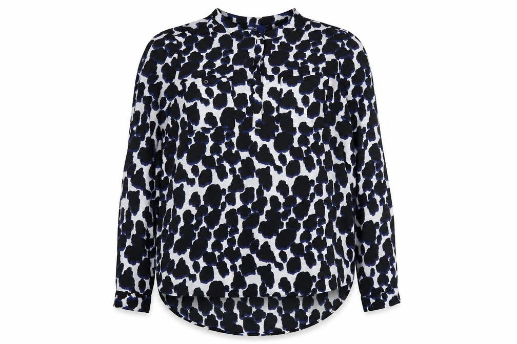 Front view of Next Women's Black Animal Print Long Sleeve Blouse