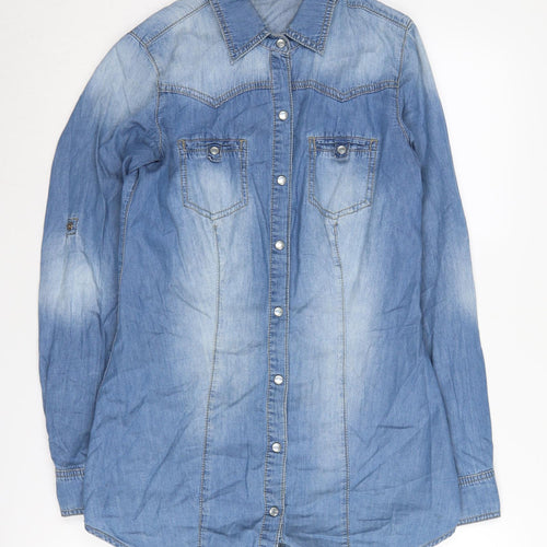 Dorothy Perkins Women's Blue Denim Button-Up Shirt Size 8