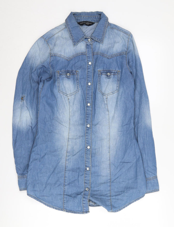 Dorothy Perkins Women's Blue Denim Button-Up Shirt Size 8