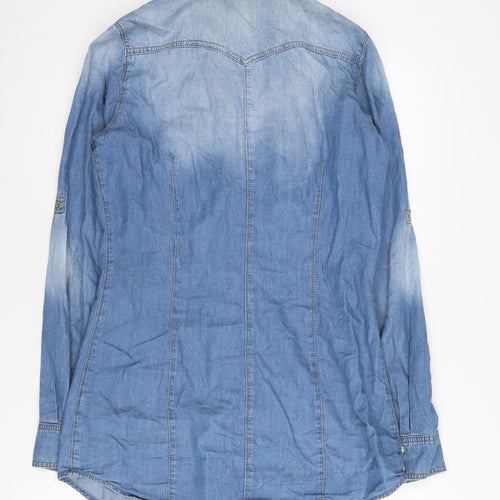 Dorothy Perkins Women's Blue Denim Button-Up Shirt Size 8