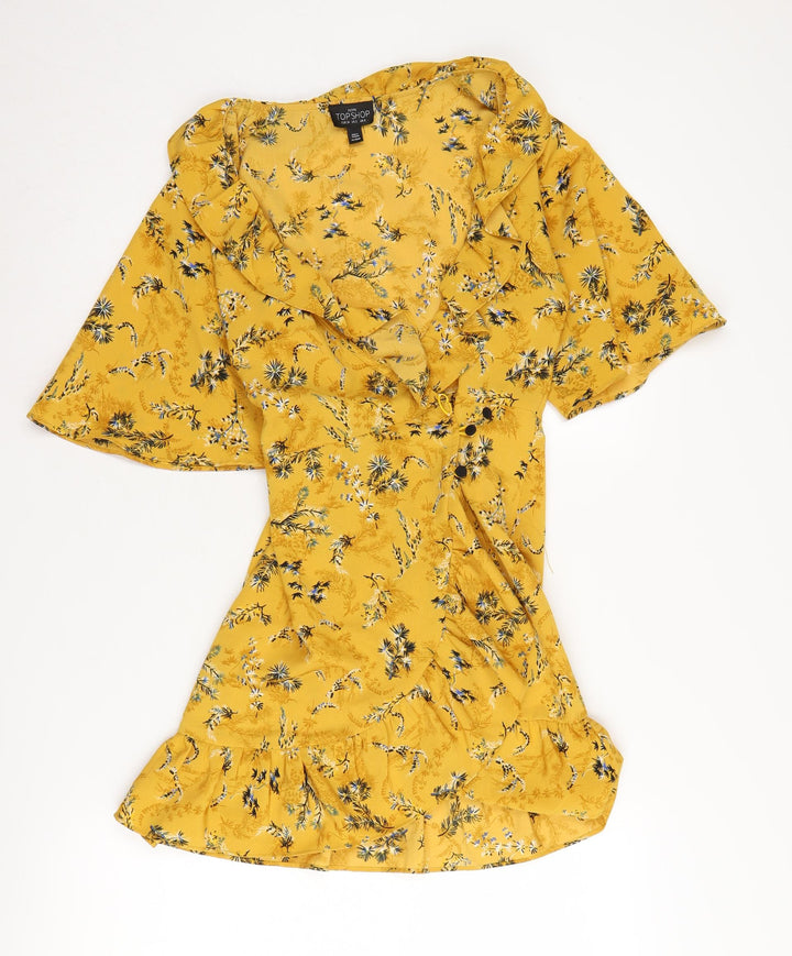 Topshop Women's Yellow Floral Petite Wrap Dress