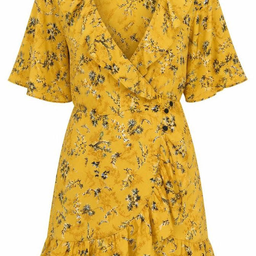 Topshop Women's Yellow Floral Petite Wrap Dress