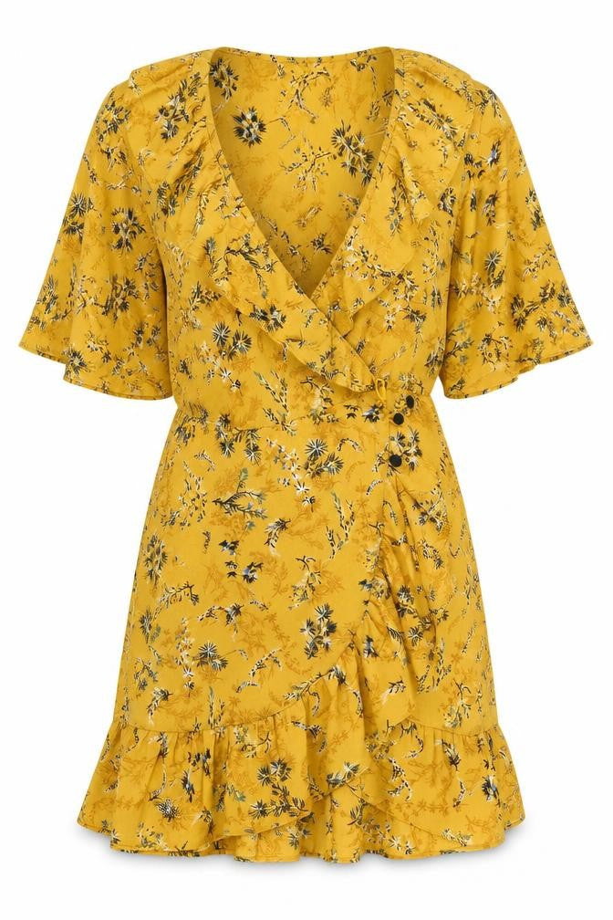Topshop Women's Yellow Floral Petite Wrap Dress