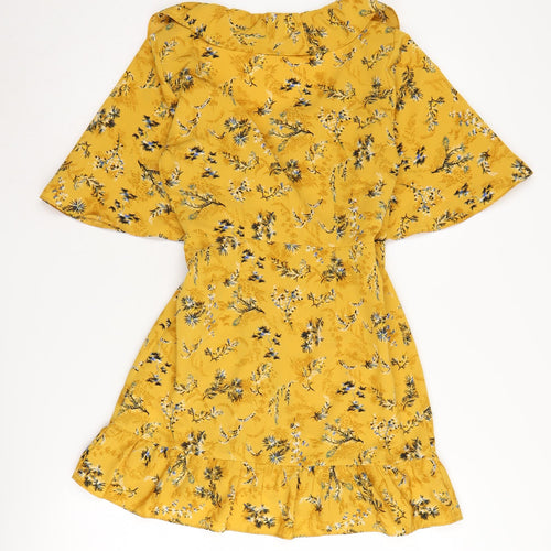 Topshop Women's Yellow Floral Petite Wrap Dress