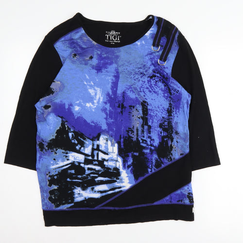TIGI Women's Black & Blue Graphic Pullover Sweatshirt, Size 14