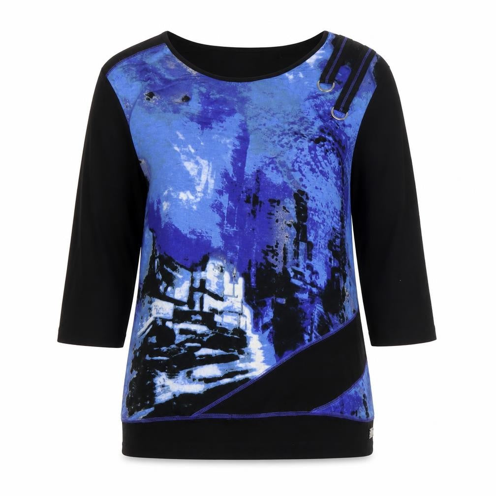 Front view of TIGI Women's Black & Blue Graphic Pullover Sweatshirt, size 14