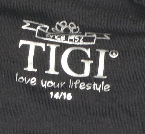 TIGI Women's Black & Blue Graphic Pullover Sweatshirt, Size 14