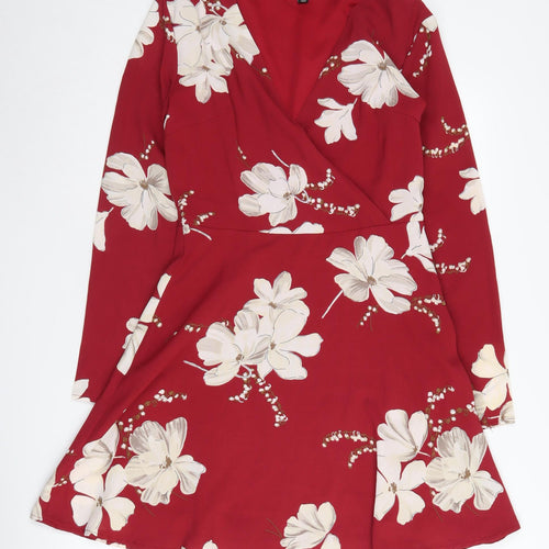 Parisian Women's Red Floral Wrap Dress Size 10