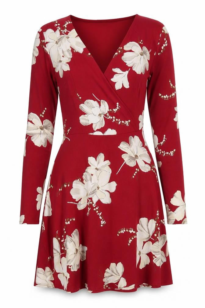 Parisian Women's Red Floral Wrap Dress Size 10