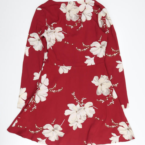 Parisian Women's Red Floral Wrap Dress Size 10