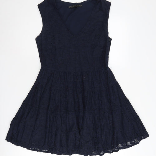 Zara Basic Women's Blue Sleeveless V-Neck Dress M