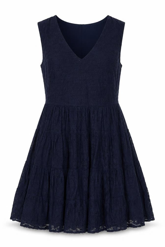Front view of Zara Basic Women's Blue Sleeveless V-Neck Dress M
