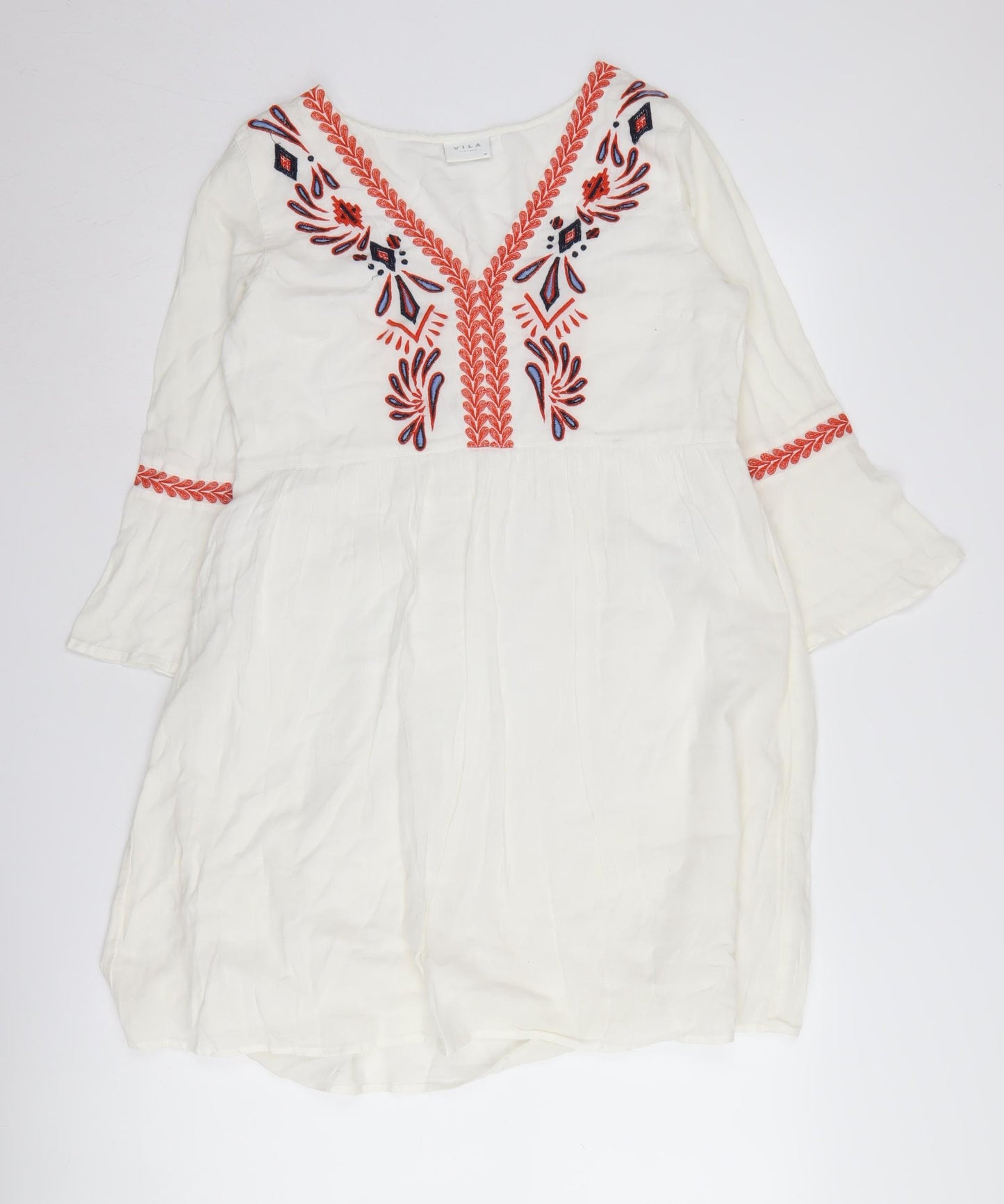 VILA Women's Ivory Embroidered Bell Sleeve Dress