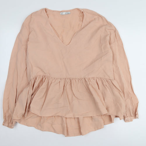 Zara Women's Pink Tunic Blouse, XS, V-Neck Long Sleeve