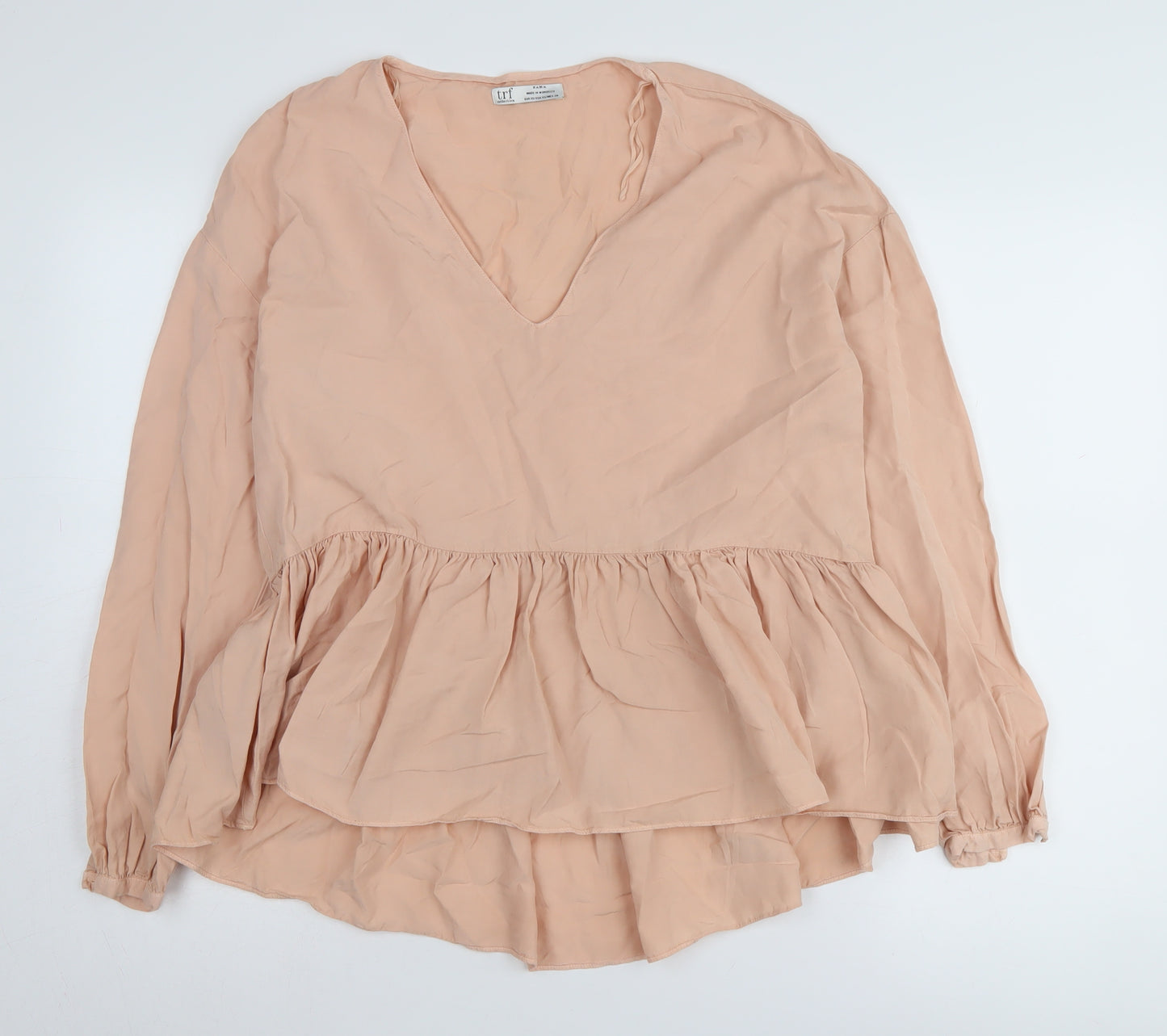 Zara Women's Pink Tunic Blouse, XS, V-Neck Long Sleeve