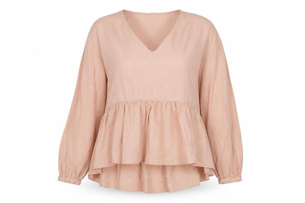 Zara Women's Pink Tunic Blouse, XS, V-Neck Long Sleeve