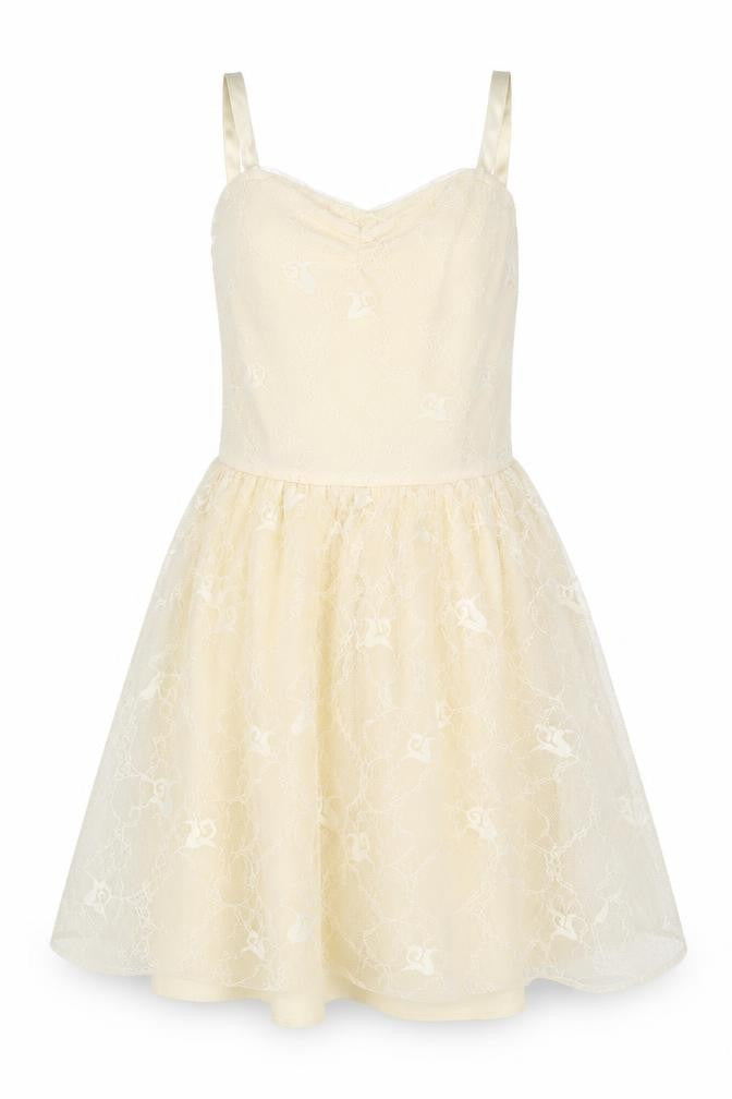 Front view of BIK BOK Women's Ivory A-Line Party Dress M
