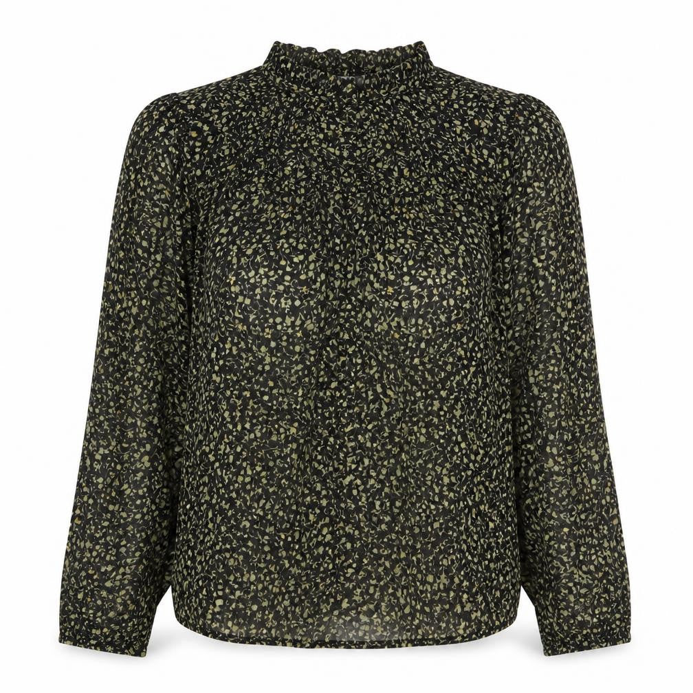Front view of Maison d'Amélie Women's Black Floral Blouse M