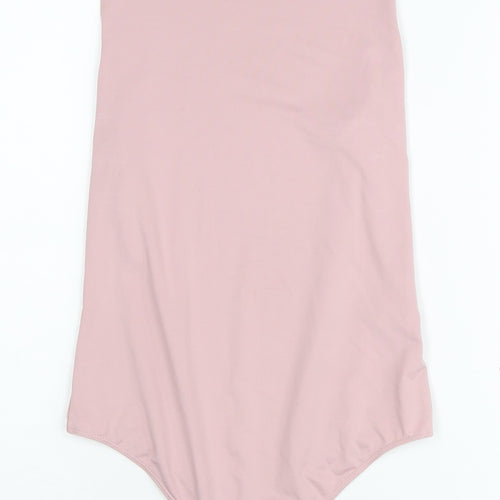 Bershka Women's Pink Mock Neck Bodysuit - Size 12