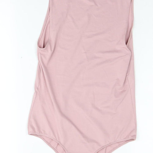 Bershka Women's Pink Mock Neck Bodysuit - Size 12