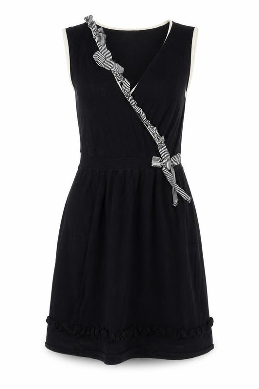 Front view of Lowie Women's Black A-Line Cotton Dress S