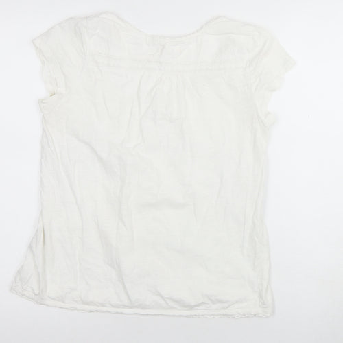 White Stuff Women's White Cotton Blouse Size 12, Scoop Neck