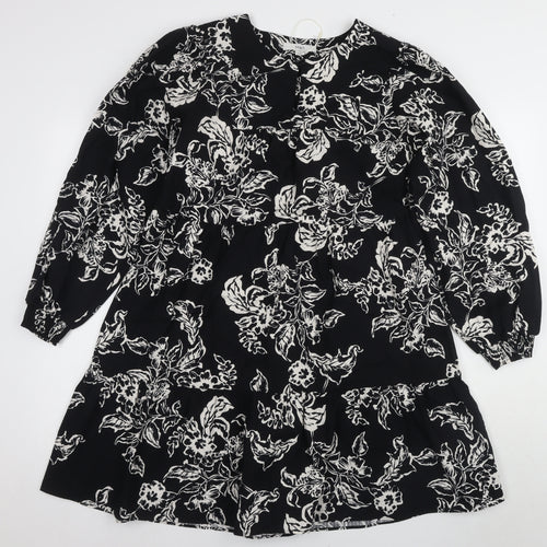 Marks and Spencer Women's Black Floral A-Line Dress Size 12