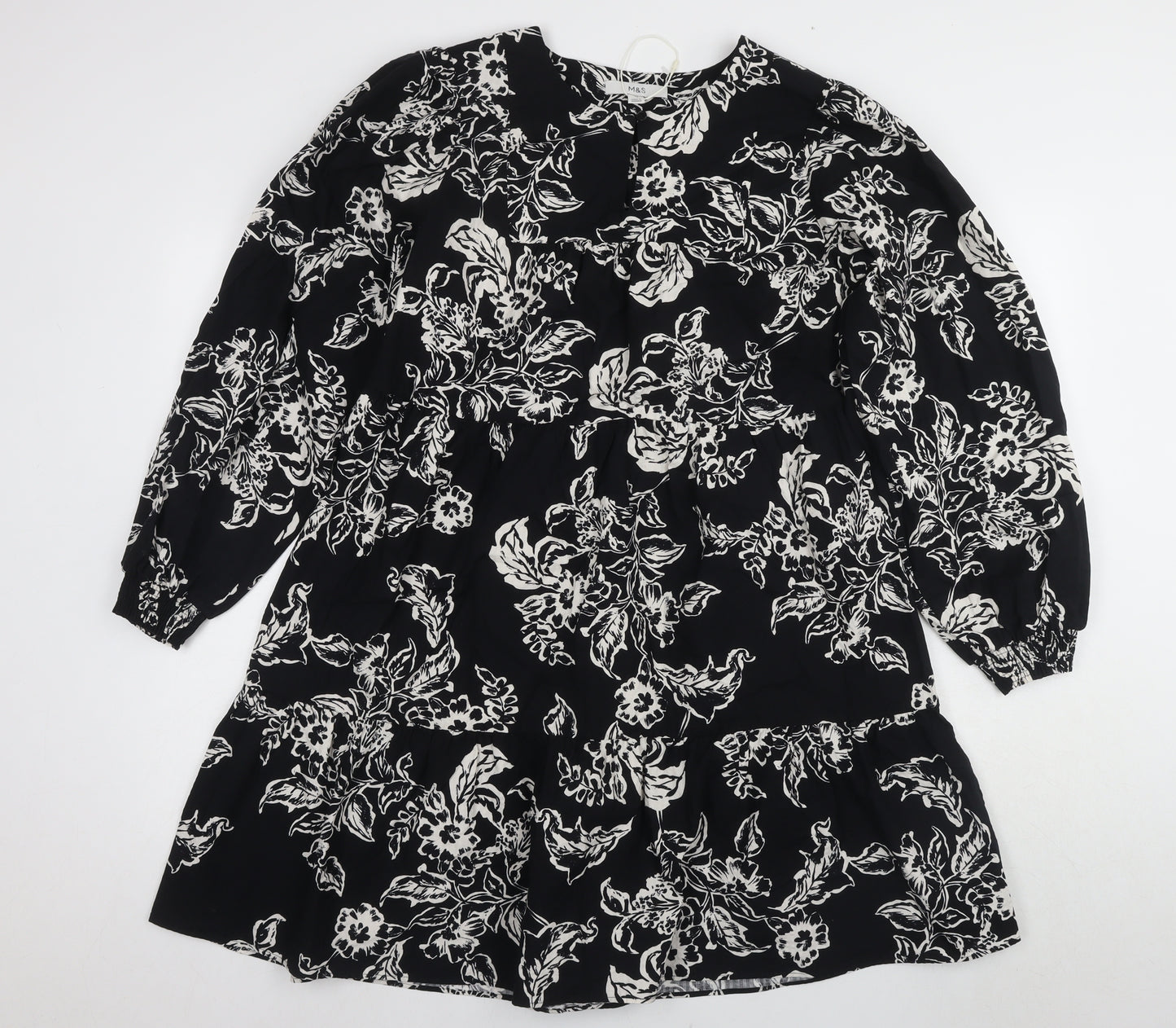 Marks and Spencer Women's Black Floral A-Line Dress Size 12