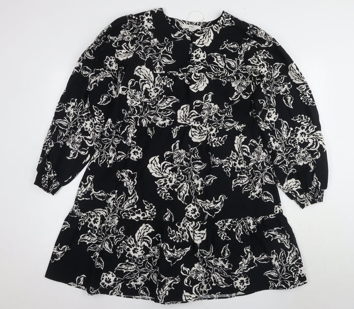 Marks and Spencer Women's Black Floral A-Line Dress Size 12