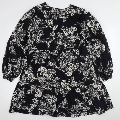 Marks and Spencer Women's Black Floral A-Line Dress Size 12