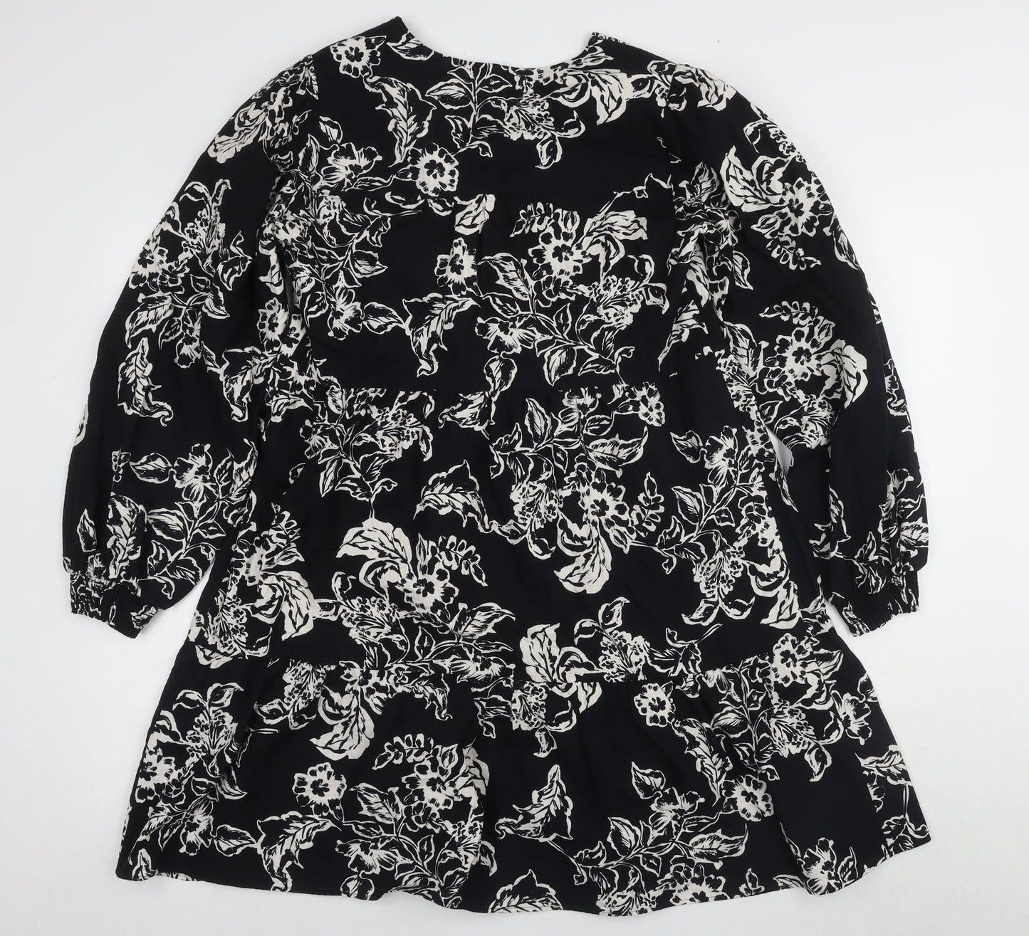 Marks and Spencer Women's Black Floral A-Line Dress Size 12