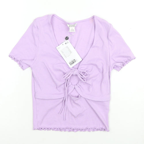 Monki Women's Purple Cropped T-Shirt V-Neck Size 12