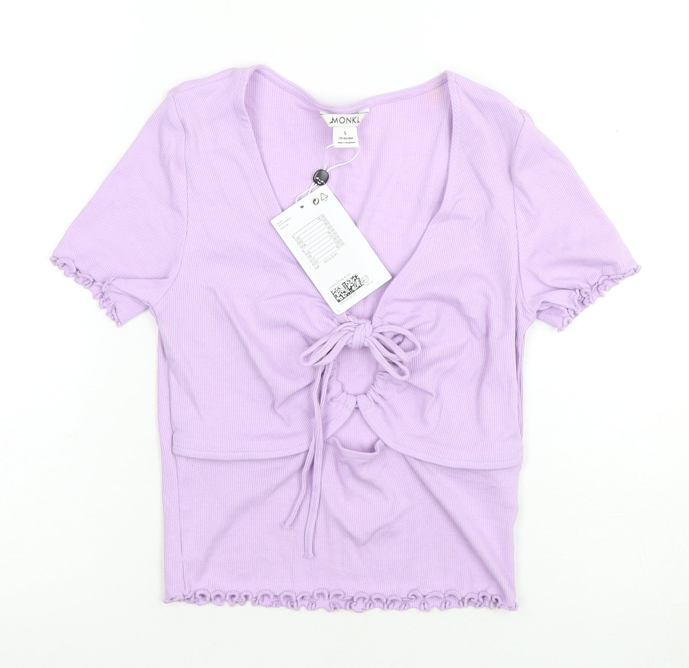 Monki Women's Purple Cropped T-Shirt V-Neck Size 12