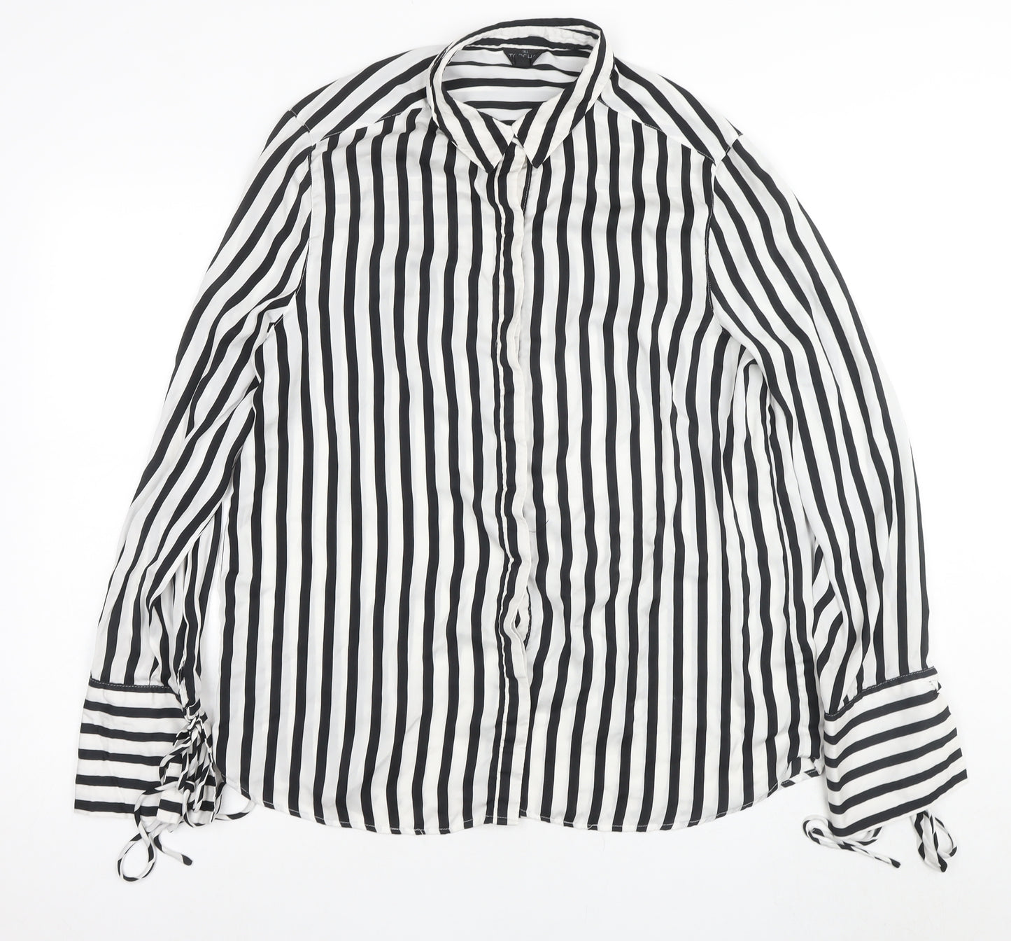 Topshop Women's Black Striped Button-Up Shirt Size 16