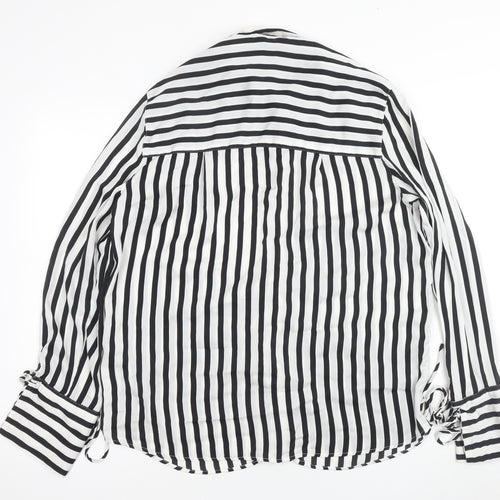 Topshop Women's Black Striped Button-Up Shirt Size 16