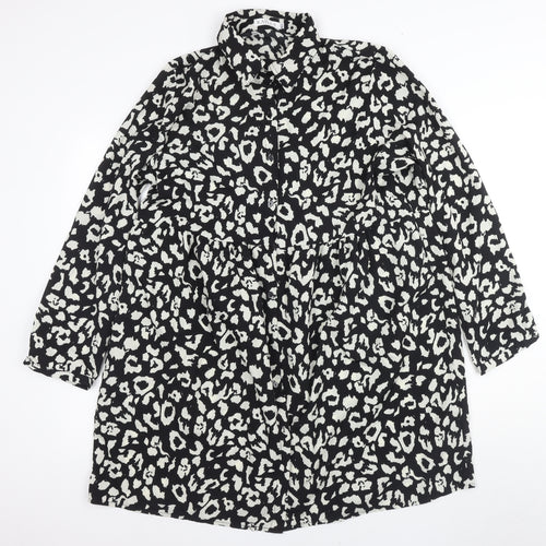 Kayella Women's Black Animal Print Collared Shirt Dress - Size M