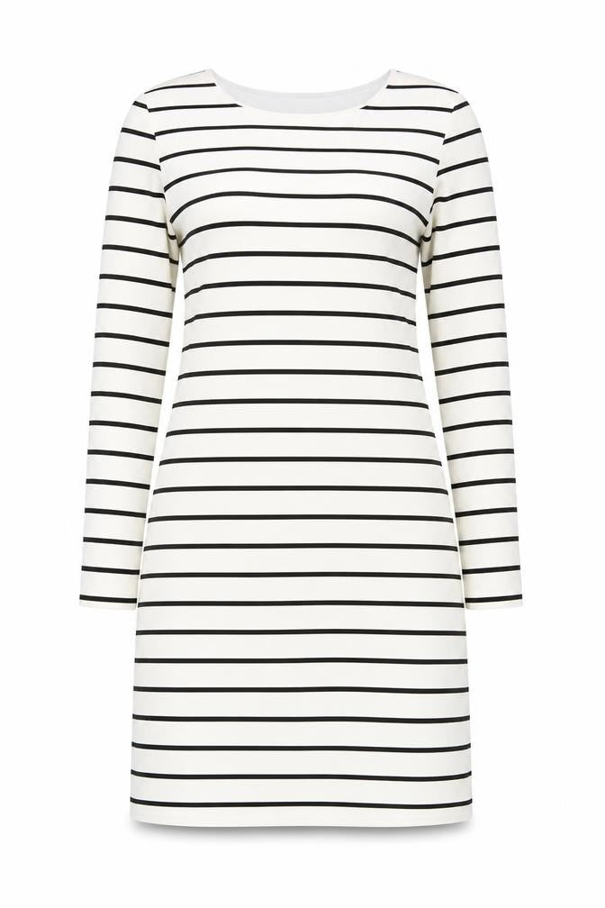 Front view of H&M Women's White Striped Shift Dress S