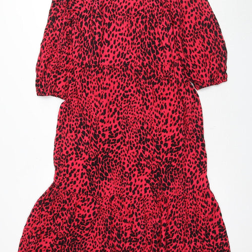 New Look Women's Red Animal Print Shift Dress Size 8