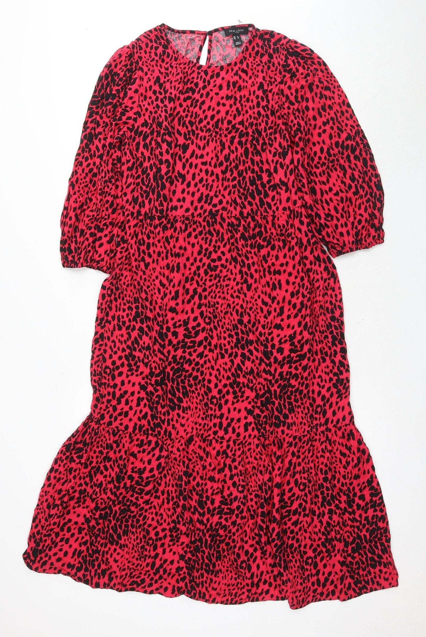 New Look Women's Red Animal Print Shift Dress Size 8