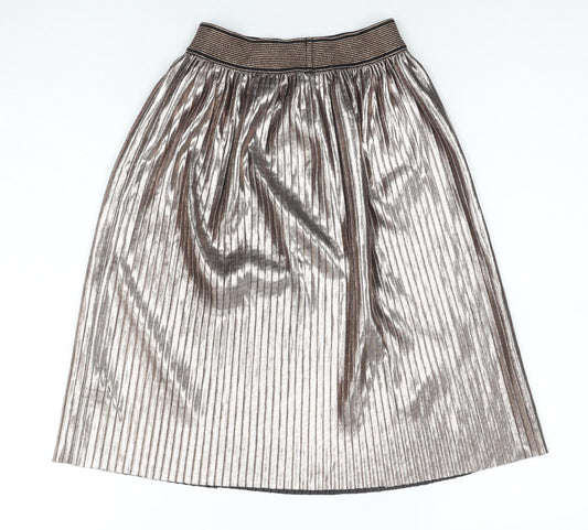 Front view of Next Women Silver Pleated Midi Skirt