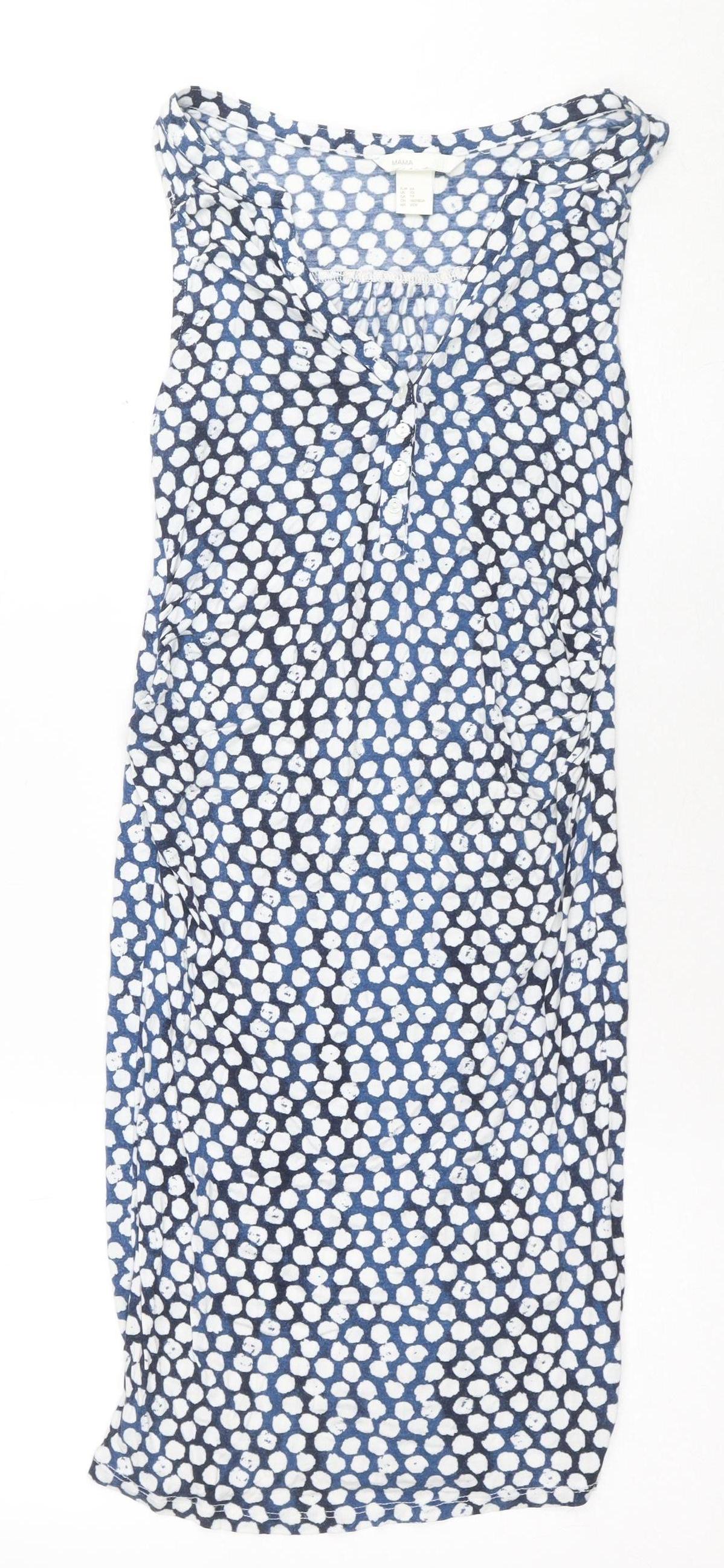 H&M Women's Blue Polka Dot Round Neck Dress XS