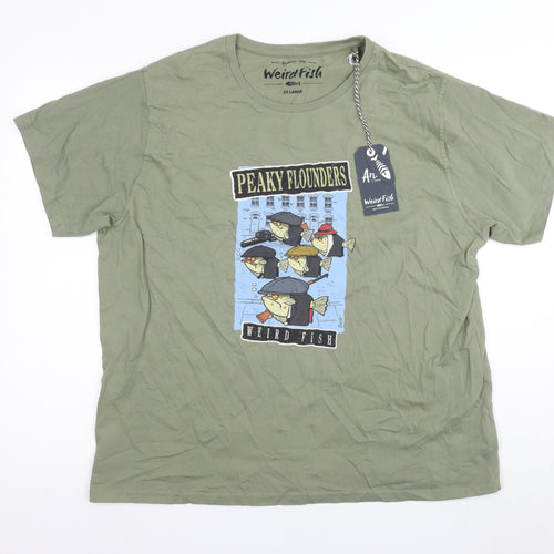 Weird Fish Men's 2XL Green Cartoon Graphic T-Shirt