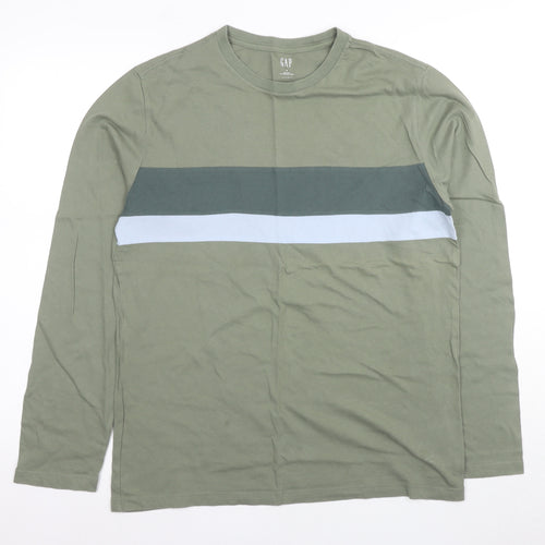 Gap Men's Green Colourblock Long Sleeve T-Shirt M