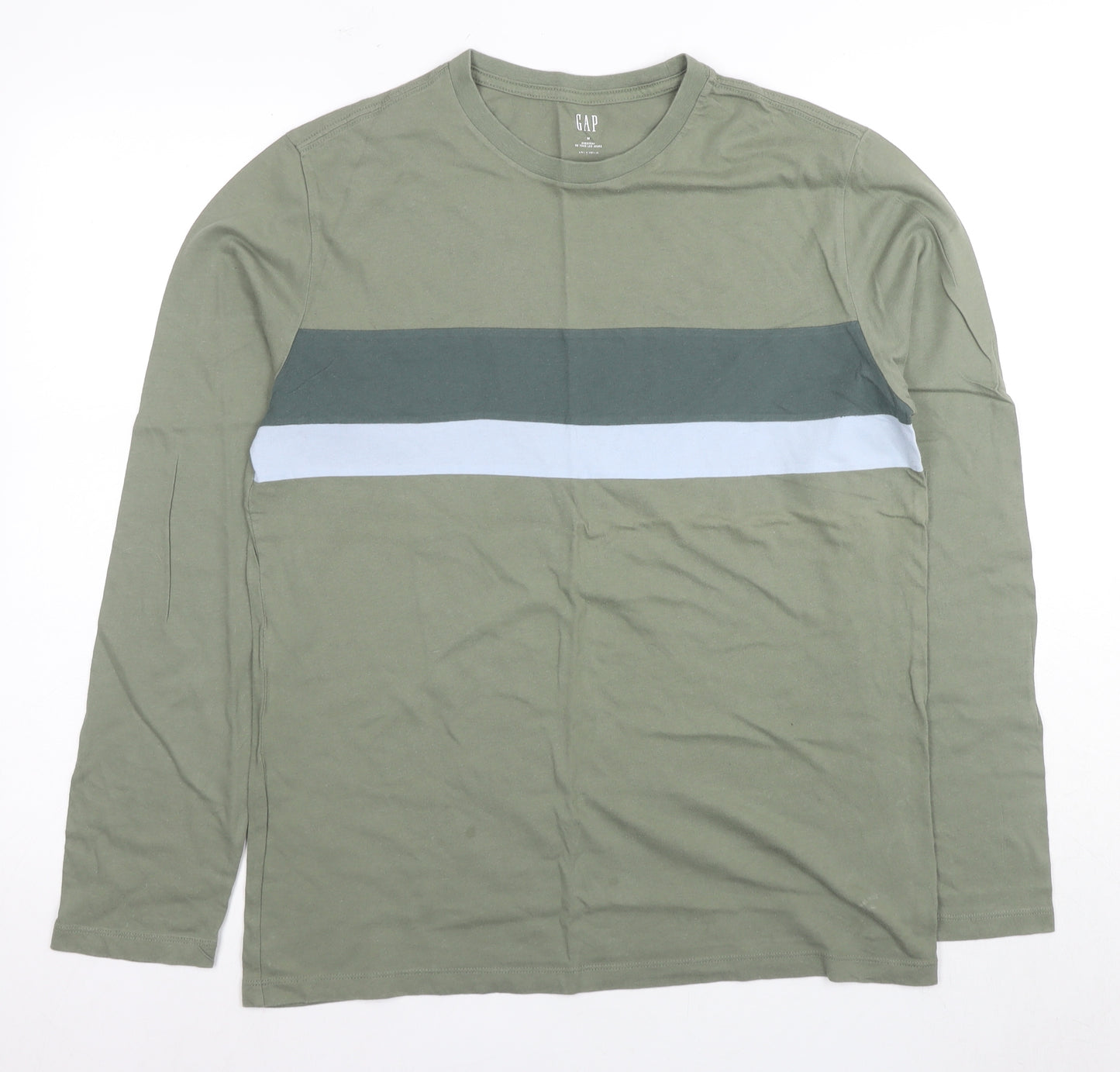 Gap Men's Green Colourblock Long Sleeve T-Shirt M