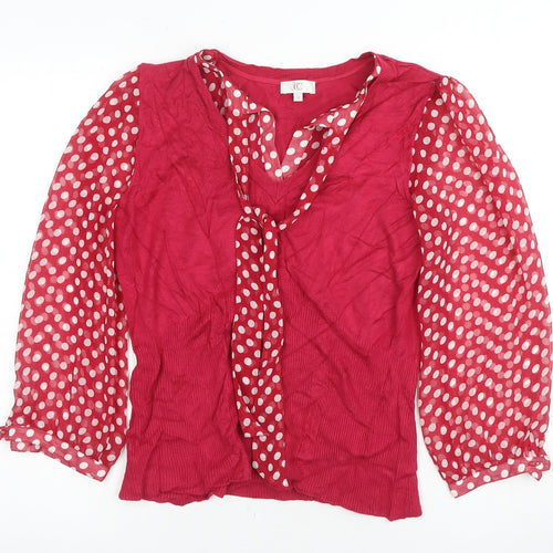 CC Women's Red Polka Dot Wrap Blouse, L, 3/4 Sleeve