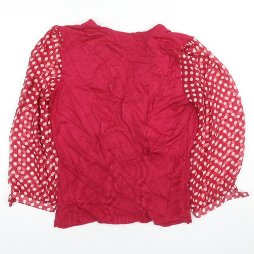 CC Women's Red Polka Dot Wrap Blouse, L, 3/4 Sleeve