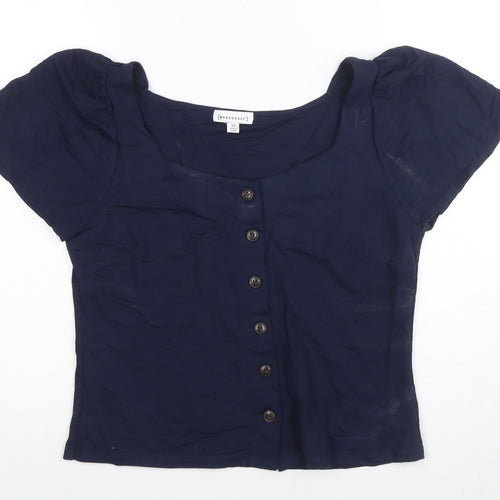 Warehouse Women's Blue Button-Up Square Neck Top