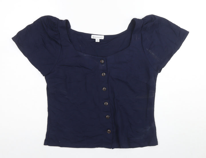 Warehouse Women's Blue Button-Up Square Neck Top