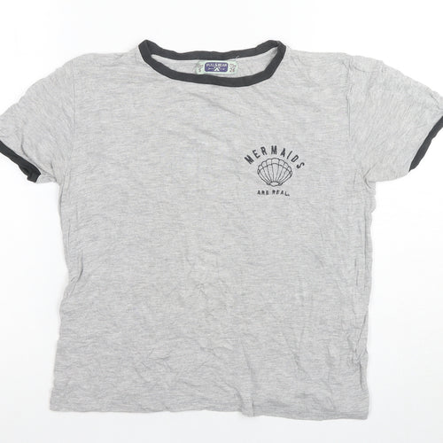Pull & Bear Women's Grey Ringer T-Shirt, Size S
