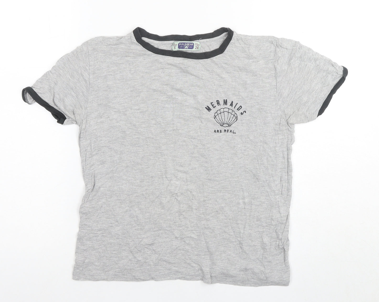Pull & Bear Women's Grey Ringer T-Shirt, Size S